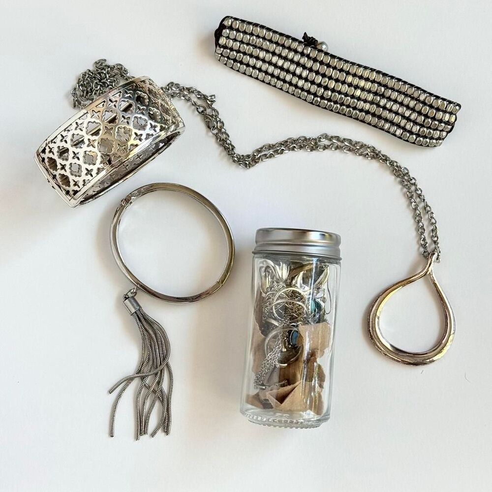 Silver Mystery Jewelry Jar 17 Pieces 925